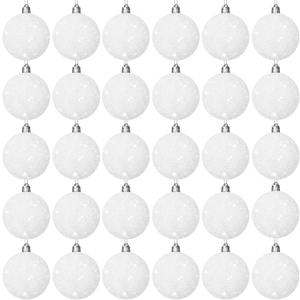 30 Pcs 2.36 Inch White Snowball Ornament, Christmas White Sparkly Ball Ornament, Christmas Tree Ball Decorations for Winter Theme Valentines Party, Holiday, Wreath