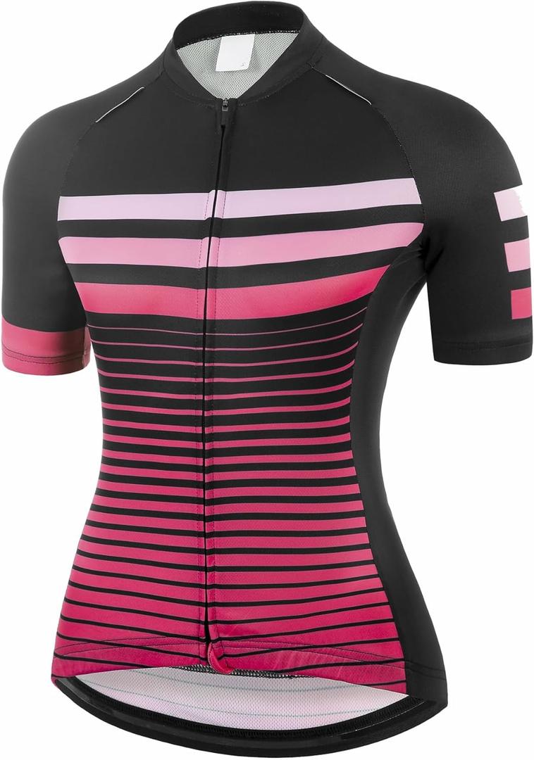 qualidyne Women's Cycling Jersey Short Sleeve with Rear Pockets Full Zipper Bike Shirts Quick Dry Biking Bicycle Jersey Black