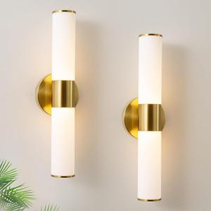 KSRYSZCQ Gold Wall Sconces Set of 2 Modern Indoor Dimmable Hardwired Wall Light with Acrylic Lampshade 18W Led Wall Lights for Bathroom Living Room Bedroom Hallway