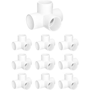 QWORK 1-1/2" PVC Fitting Elbow, 10 Pack 4 Way Furniture Grade PVC Fitting Connector, for Building Furniture and PVC Structures, White