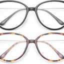 Gaoye Blue Light Blocking Glasses - Trending Round TR90 Frames, Metal Arms, UV400 Protection - Matching Soft Case (2-Black+Tea Leopard)