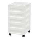 IRIS 5 Drawer Storage Cart with Organizer Top White/Pearl: Portable Plastic Utility Storage Drawers, Universal Use