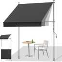 HOMEDEMO Manual Retractable Awning, 118" W x 118" H Retractable Side Bar 47-59", Outdoor Patio Awnings Height Adjustable 82-118", NO Drilling Awings for Backyard Garden Porch Outside Carbon Gray