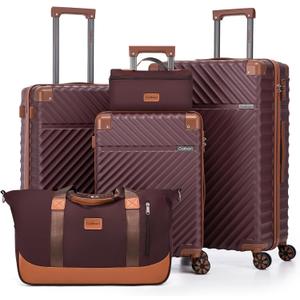 Cosbarn Luggage Sets 5 Piece with TSA Lock Spinner Wheels, Unisex Hard Case ABS Suitcase Set, Hardshell Lightweight Waterproof Travel Hardside Suitcases with Wheels for Women Men, Burgundy