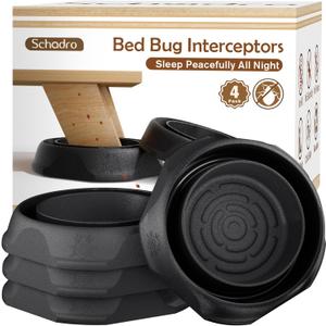 Bed Bug Interceptors, 4 Pack Bed Bug Traps, Insect Detector for Bed, Sofa & All Furniture. 24/7 Monitor, 360 Protection for Your Family's Peaceful Sleep, Black