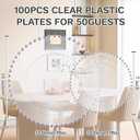 supernal 100PCS Clear Plastic Plates, Clear Plates with Silver Trim, Elegant Plastic Plate Include 50 Dinner Plate 10'' and 50 Dessert Appetizer Platos 7'' for Party, Wedding, Bridal Baptism