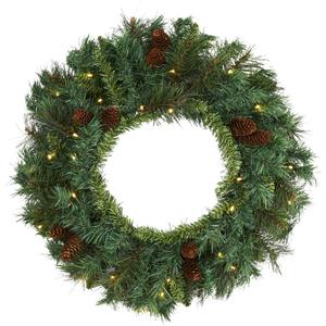 Nearly Natural 20in. Mixed Pine and Pinecone Artificial Christmas Wreath with 35 Clear LED Lights
