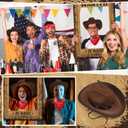 3 Pcs Western Cowboy Party Decorations Include 1 Western Wanted Photo Fun Frame, 1 Studded Cowboy Hat, 1 Square Scarf for Women Men Adult, West Rustic Party Accessories