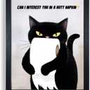 Sorbrozo Funny Black Cat Bathroom Wall Art Print Butt Napkin Quote Black and White Frame Humorous Home Decor 11x14in