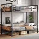 Jocoevol Metal Bunk Bed Twin Over Twin, Industrial Bunkbeds Heavy Duty Bed with Safety Guard Rails and Space-Saving Design, Steel Bed for School, Bedroom (Vintage Brown)
