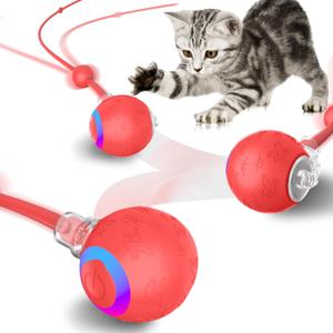 Smart Interactive Cat Dog Toys, Automatic Pet Toys for Bored Indoor Cats and Dogs, Motion Activated, USB Rechargeable, Christmas Pet Birthday Gifts (Red)