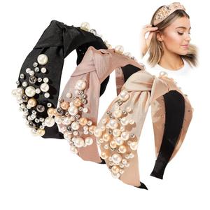 Ivyu Headbands - Knotted Pearl Diademas Para Mujer De Moda Hair Accessories Hairbands for Girls No Slip Fashion Cute Top Knot Headband Gift for Women Black Pink Gold
