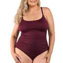 La Blanca Women's Island Goddess Rouched Body Lingerie Mio One Piece Swimsuit, Dark Cherry, 12. Size S, M.