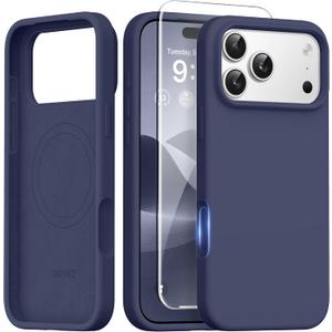 GONEZ Magnetic for iPhone 17 Pro Max Case, [Compatible with MagSafe] Anti-Scratch Microfiber Lining & Screen Protector, Silicone Camera Control, Shockproof Slim Phone Cover 6.9 inch, Navy Blue