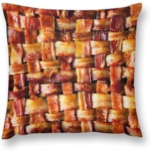 Aswuihz Bacon Funny Food Throw Pillow Covers Decorative Pillow Case Fun Decor Square Couch Cushion Cover for Home Decor Sofa Living Room Bed Car Sofa 18x18 Inch