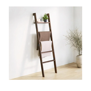 Blanket Ladder with Top Shelf, 5-Tier Wood 64” Decorative Ladder for Living Room Throws, Bedroom Quilt, Bathroom Towel & Toiletry Storage, Home Decor Stand (Deep Brown)