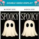 Spooky Ghost Halloween House Flag 28 x 40 Inch Double Sided Decorative Fall Holiday Garden Flags Banner for Outdoor Porch Yard Decor Seasonal House Flags and Home Decorative Display