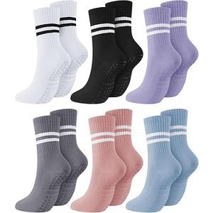 Pilates Socks Yoga Socks with Grips for Women Non Slip Barefoot Workout Crew Sock for Pregnant Ballet Dance (One Size, Blue)