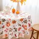2 x Thanksgiving Waterproof Tablecloth  Fall Harvest Pumpkins, Maple Leaves & Berries Print  Autumn Rectangle Table Cover for Dining or Party, White, 60" Round