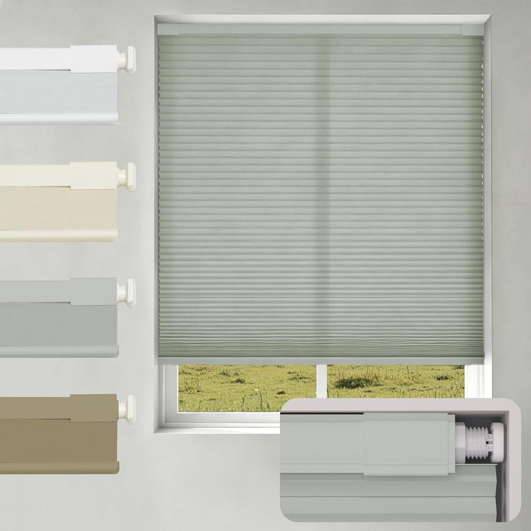 Changshade No Drill No Tools Light Filtering Cellular Shades,Cordless Blinds for Indoor Windows,Window Shades Honeycomb Blinds for Bedroom,Office,Home,36" w x 64" h,Grey