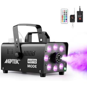 AGPTEK Smoke Machine, Fog Machine with 13 Colorful LED Lights Effect, 500W and 2000CFM Fog with 1 Wired Receiver and 2 Wireless Remote Controls, Perfect for Wedding, Halloween, Party and Stage Effect