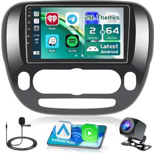[2+64G] Android 15 Car Radio Stereo for Kia Soul 2014-2017, 9 inch IPS Touch Screen Radio, Wireless Carplay/Android Auto/Bluetooth/GPS/FM RDS/EQ/WiFi +Free AHD Cam