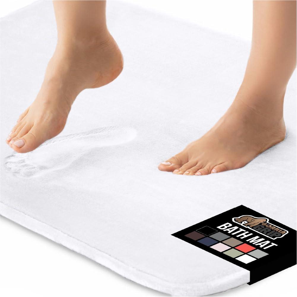 GORILLA GRIP Thick Memory Foam Bath Rugs, Soft Absorbent Velvet Bathroom Mats, Durable Dots on Underside, Machine Washable Bathmat, Carpet Rug Room Decor for Shower Floor, 30x20 Mat, White