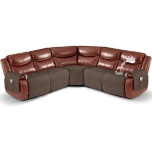 Ruaozz Extra Large Recliner Sectional Couch Covers Waterproof Couch Cover for Reclining L Shape Sofa 5 Seat Reclining Sectional Couch Covers with Pockets (L Shape 5 Seat Recliner Cover, Brown)