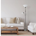 71" Floor Lamp with White Marble Glass Shade, Silver