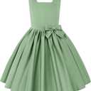 Uhnice Flower Girl Satin Dress Sleeveless Dresses with Detachable Bow for Wedding Party (5-6 Years, Green)