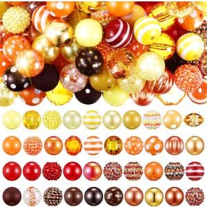Huquary 100 Pcs 20mm Rhinestone Bubblegum Beads for Pens Mixed Crystal Resin Chunky Beads for DIY Craft Keychain Necklace Bracelet Jewelry Making (Autumn Color)