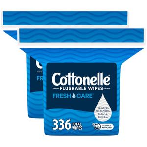 Cottonelle Fresh Care Flushable Wet Wipes, Adult Wet Wipes, 2 Refill Packs, 168 Wipes Per Pack (336 Total)