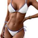 ZAFUL Women's Triangle Bikini Tie Side Whip Stitch String Bikini Two Piece Swimsuit Bathing Suits (Medium, 1-blue White)