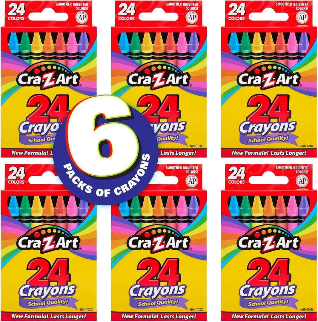Cra-Z-Art Crayons, Bulk Pack, 24 Count, 6 Packs of Crayons, Bulk School Supplies for Classroom, Back to School Essentials