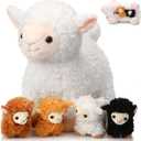 Lenwen 5 Pcs Lamb Stuffed Animal Toys Sets, 14 Inch Mommy Lamb Plush with 4 Cute Babies in Her Zippered Tummy Soft Cuddly Sheep Plushie for Farm Christmas Birthday Easter Gifts(Cute Style)