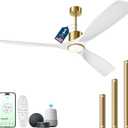 60" Ceiling Fan with Lights,Outdoor Ceiling Fan Work Smart with Alexa/Gg/App/Remote,3-Color Light 6-Speed Quiet Reversible DC Motor for Patio Porch,White and Gold