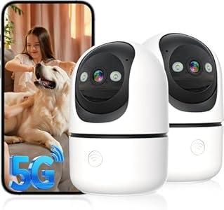 Security Cameras Indoor, 2K 5G&2.4Ghz WiFi Camera for Security Home with 911 Monitor Alert, 360 PTZ Baby/ Pet/ Dog Camera AI Search Motion Detection, Color Night Vision, Speaker, US Cloud Storage, 2Pack