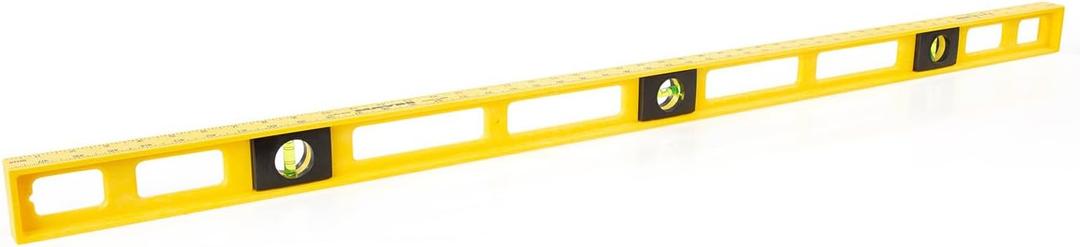 Mayes 10102 Polystyrene 4ft Level, 48 Inch Level Made in the USA, Contractor, Plumber, and Carpenter Tools, Impact Resistant Frame, Three Vials, Accurate to .001 Inch, Wont Scratch Work Surfaces