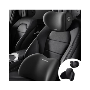 Car Lumbar Pillow and Car Neck Pillow Set - Memory Foam Ergonomic Seat Cushion, Relieve Driving Fatigue, Air Permeability Comfortable Neck and Lumbar (Black)