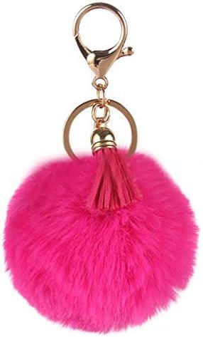 Unpafcxddyig Pom Poms Keychains Fluffy Pompoms Keyring with Tassel Pendants Faux Rabbit Fur Key Chain for Car Bag Charm
