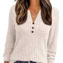 Womens Henley Long Sleeve Shirt Fall Top V Neck Fashion Dreesy Casual Tunic Sweaters Clothes Trendy Work Outfits
 Size L