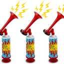 ArtCreativity Mini Air Horn Pump Noise Makers, 10-Inch Airhorn Noisemakers for Sporting Events, Set of 3 Blow Horns for Safety, Celebrations, Birthday Party Favors and Goodie Bag Stuffers for Kids