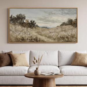 Large Framed Vintage Neutral Landscape Wall Art for Living Room, 60x30 Inch
