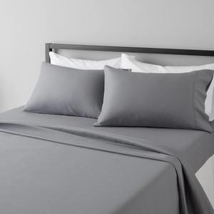 Amazon Basics Lightweight Super Soft Comfortable Breathable Wrinkle Resistant Brushed Microfiber 4-Piece Bed Sheet Set with 14-Inch Deep Pockets, Queen, Dark Gray, Solid