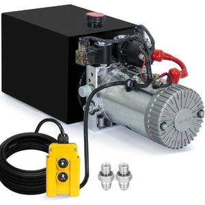 DC HOUSE 12V Hydraulic Pump Hydraulic Power Unit Electric Dump Trailer Power Unit (Double Acting 6 Quart)