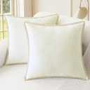 CaliTime Throw Pillow Covers Decorative 20 X 20 Inches Pack of 2 Cotton Thread Stitching Edges Solid Dyed Soft Chenille Cushion Cases for Couch Sofa Bed Living Room Farmhouse Cream