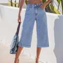 GRAPENT Capri Jeans for Women Wide Leg Trendy High Waisted Side Seam Stretchy Denim Capris Pants Summer Casual Jeans (Blue), X-Large