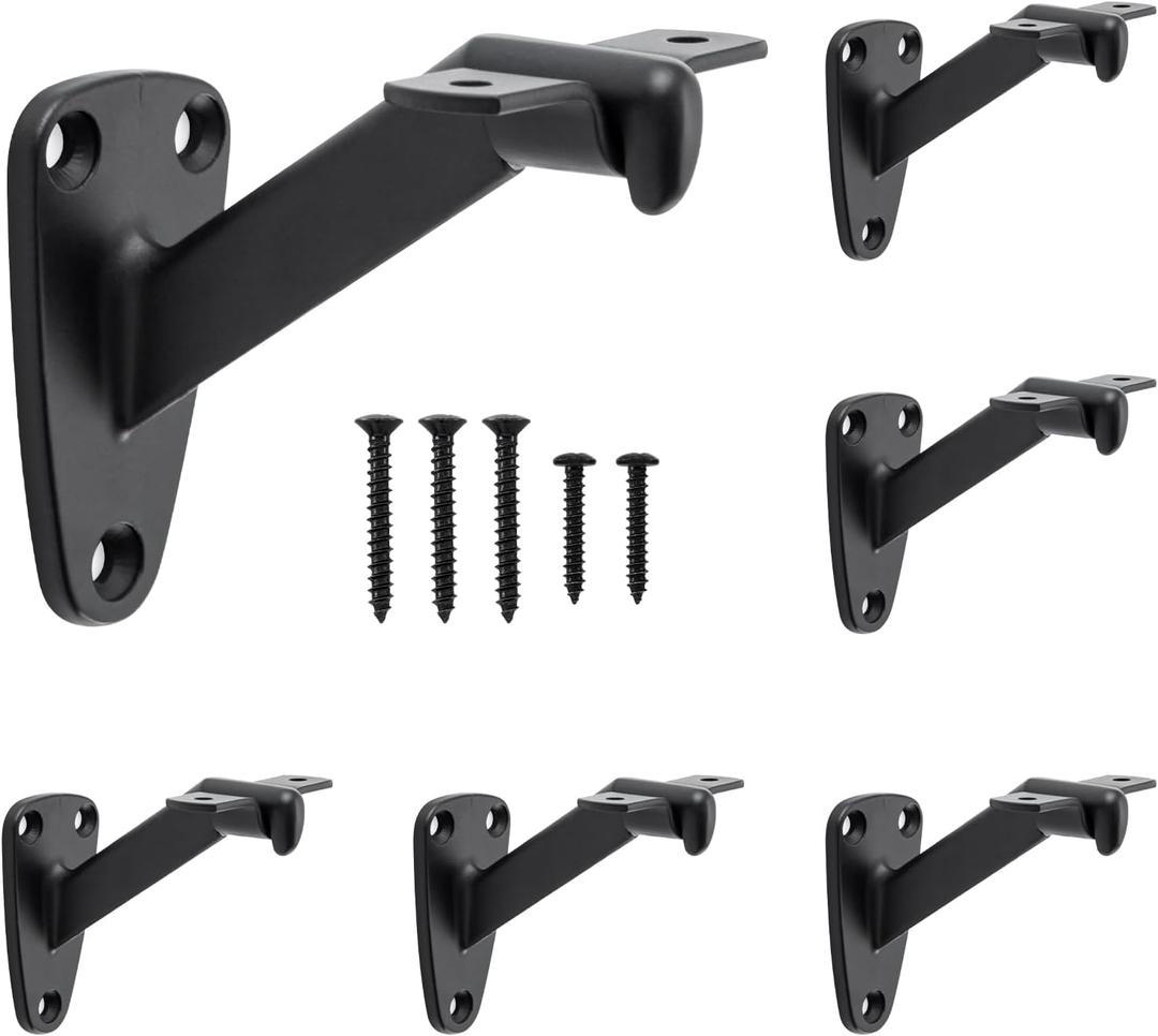HOME MASTER HARDWARE Handrail Stair Brackets, 6 Pack Heavy Duty Hand Rail Bracket for Stairways Handrail, Staircase Bracket, Matte Black 3-3/16" (6 Pack)