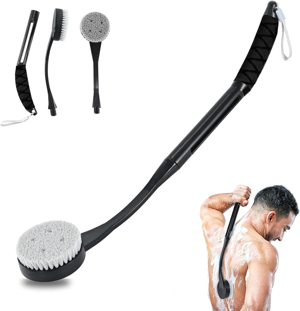 Back Scrubber for Shower,20.5" Bath Brush Long Handle for Shower for Deep Clean,Back Brush for Shower for Men Women(Black)