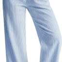 Neer Women's Striped Gingham Pants Cotton Plaid Pajama Lounge Boxer Pants Drawstring Pj Bottoms Wide Leg Trousers with Pocket L